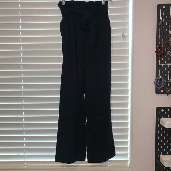 J.Crew black trousers with paper bag belted tie waist size 2 - Picture 2 of 4
